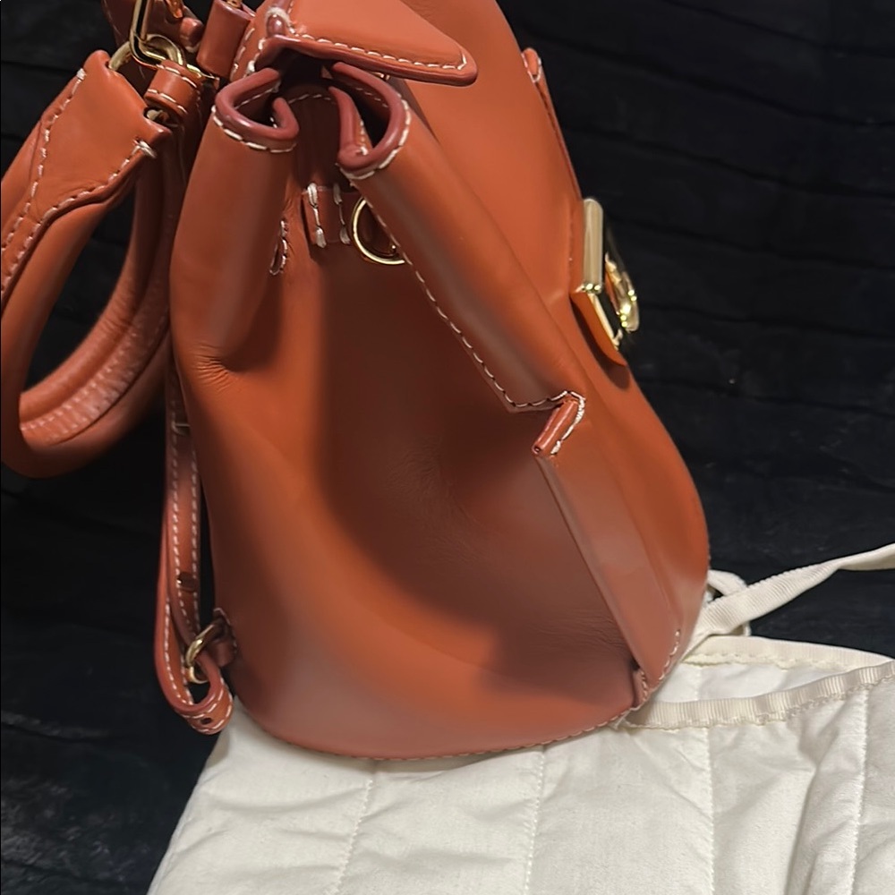 Women’s Tan Leather Backpack with Gold Accent - Picture 5 of 12